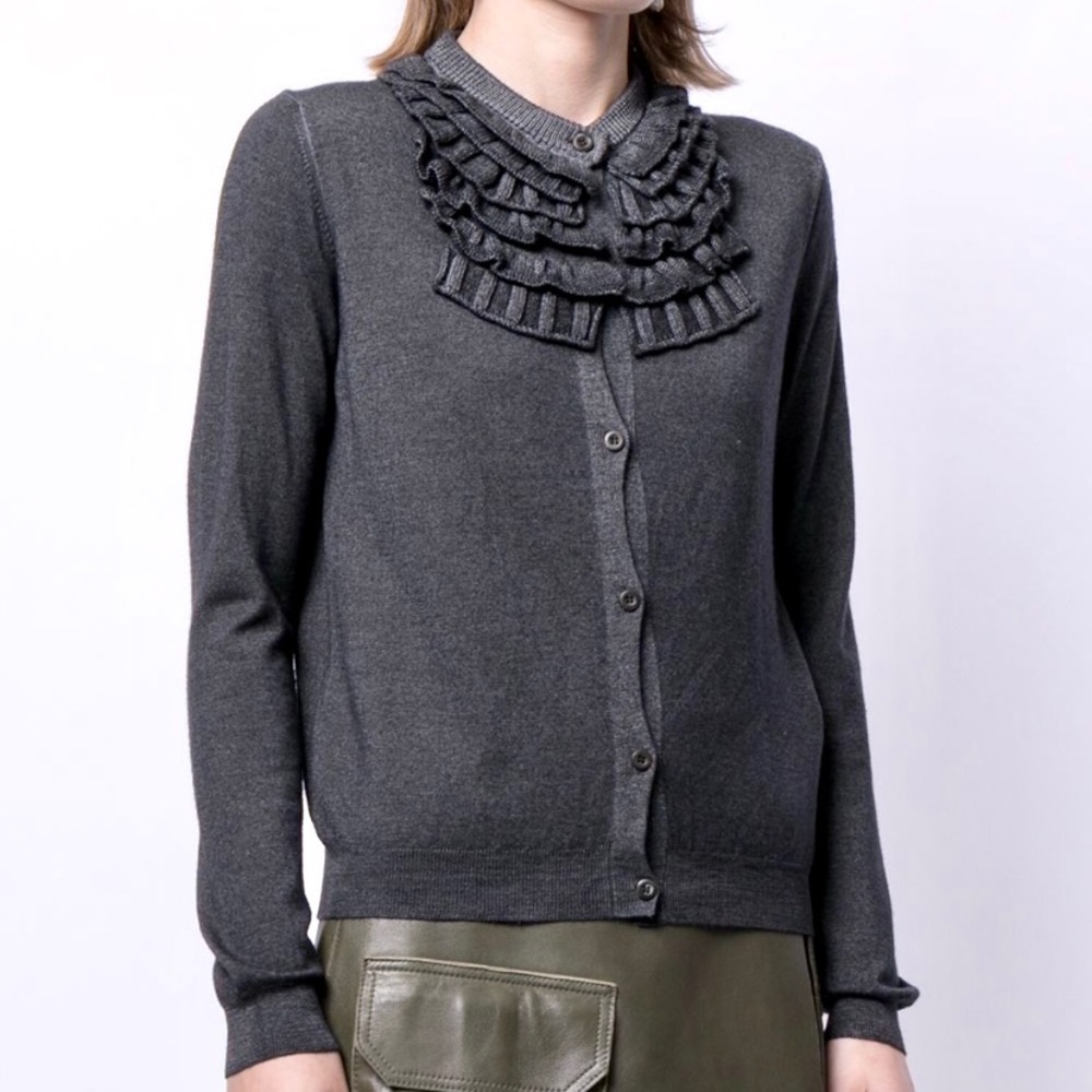 Prada Grey Ruffle Neck Cardigan - Picture 13 of 16
